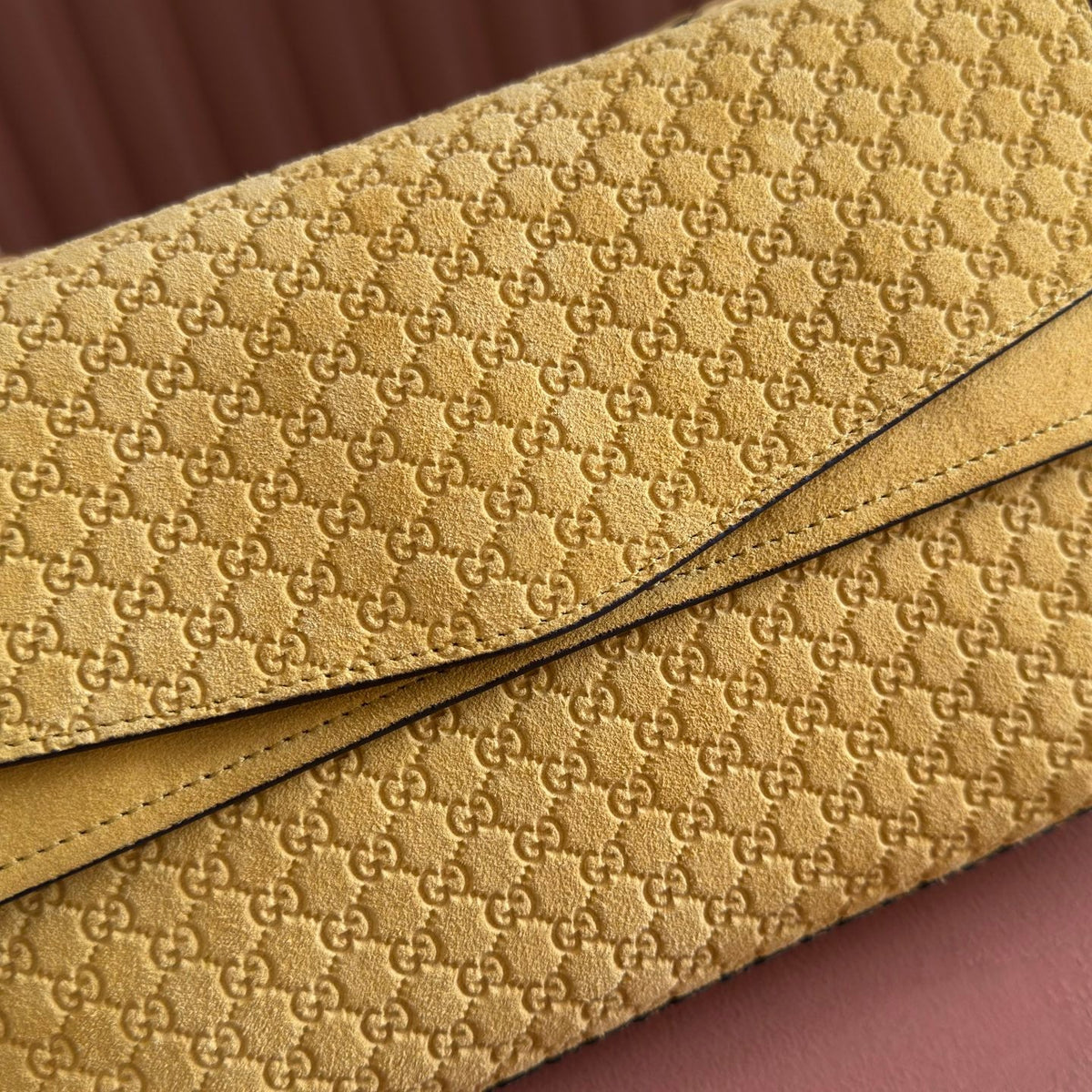 GG Medium Shoulder Bag With Chain Yellow GG Suede