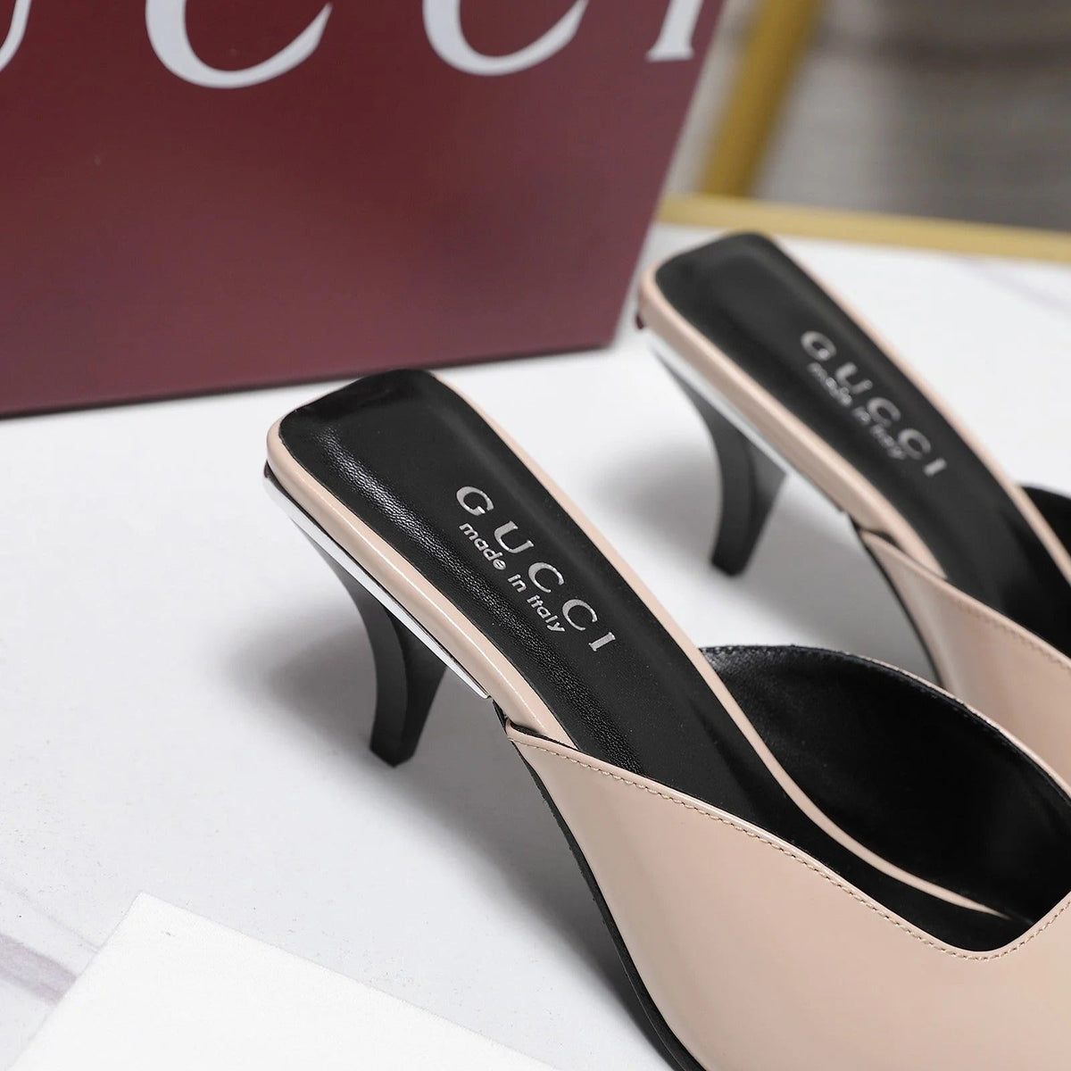 GG 26ss High Heel Mule 60 Light Beige Sheepskin 601085