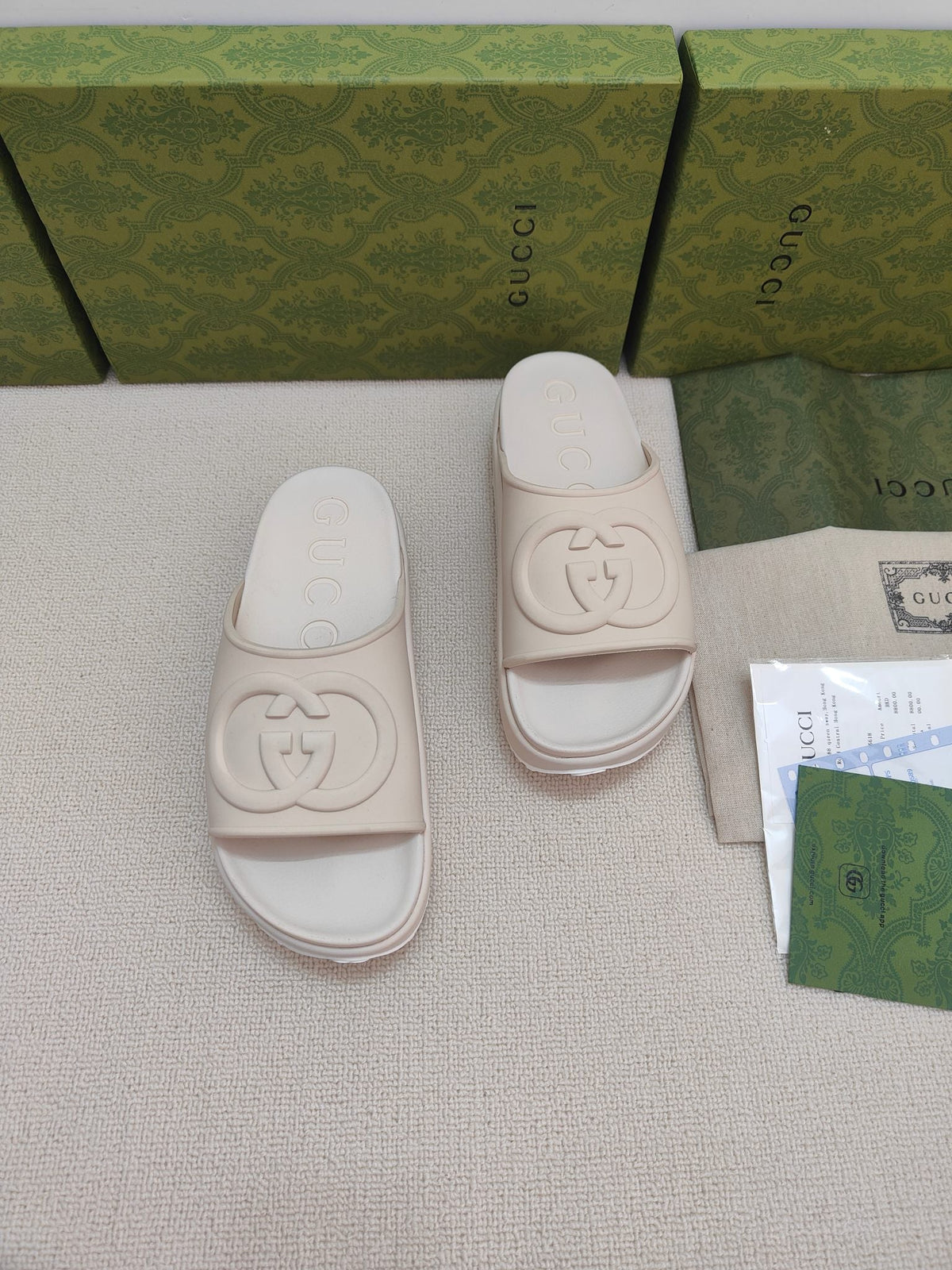 GG Lide Sandal With Interlocking Cream Rubber 788124