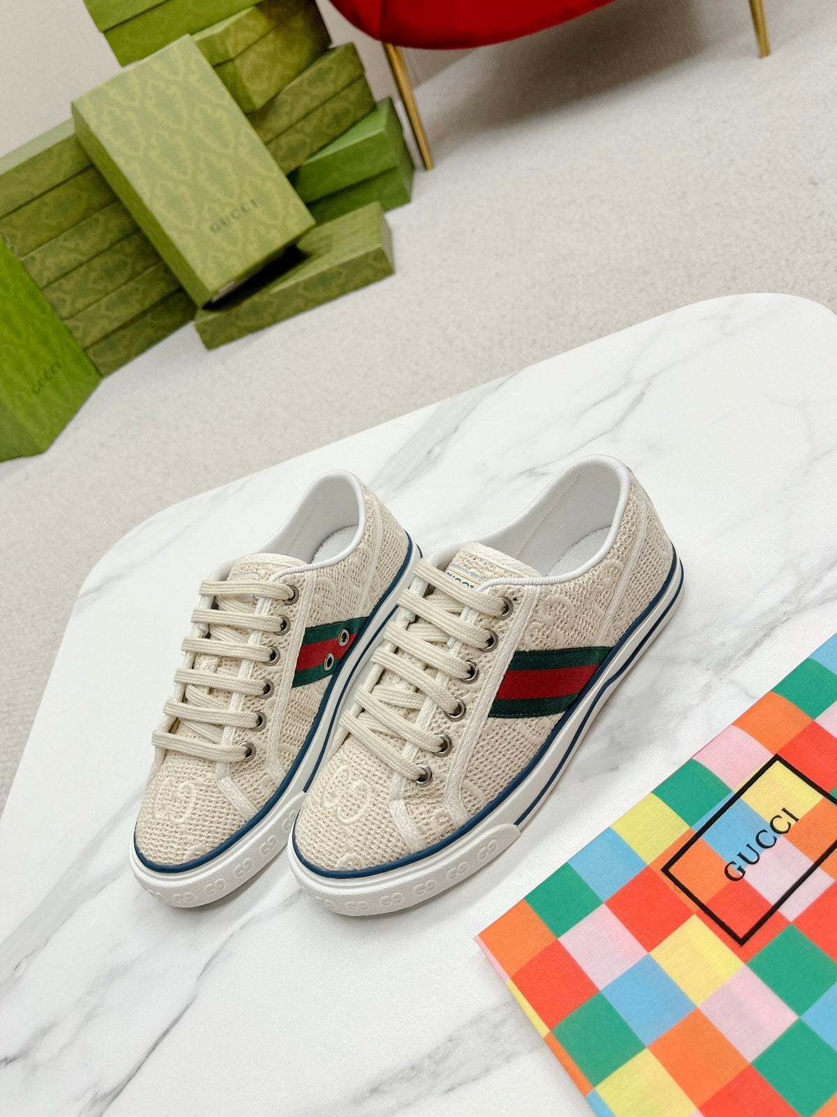 GG Tennis 1977 Sneakers Beige & Ebony Fabric 457436