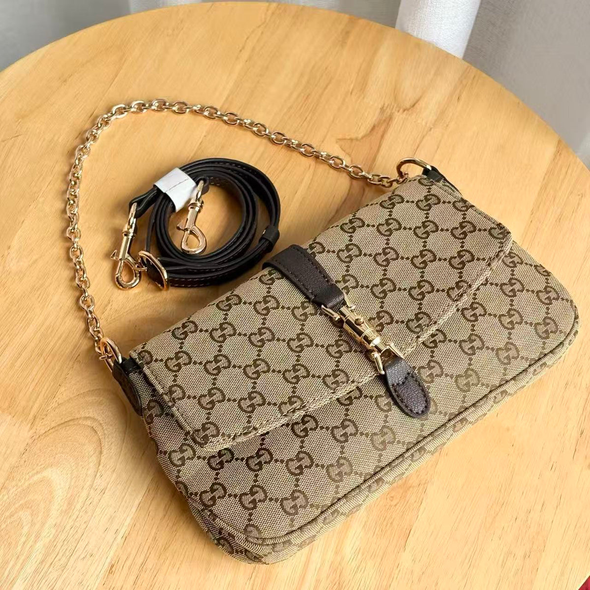 GG Aperitivo Medium Shoulder Bag Beige Brown Canvas