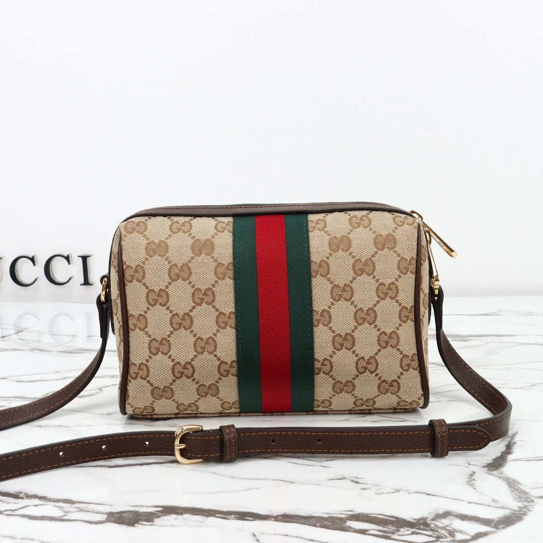 Gucci 2026 Horsebit Web Camera Bag 22cm Sand mix Brown Canvas Leather