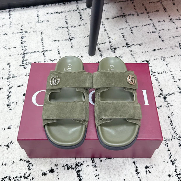 GG 26SS Sandals Olive Green Suede Sheepskin 641460