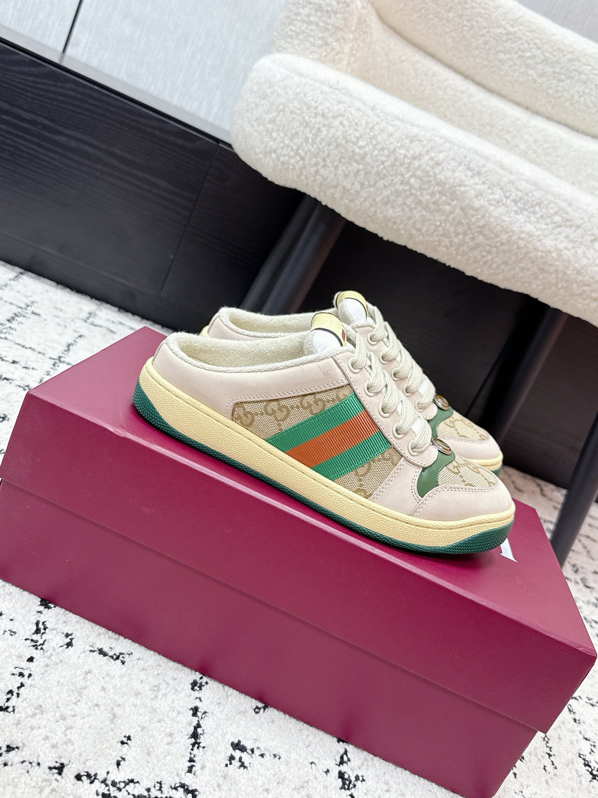 GG Screener Sneaker White Teal Green Mesh Leather 769551