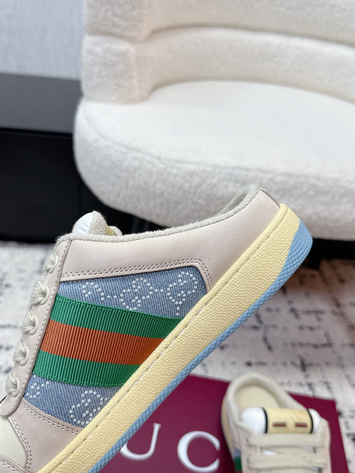 GG Screener Sneaker White Blue Mesh Leather 769552