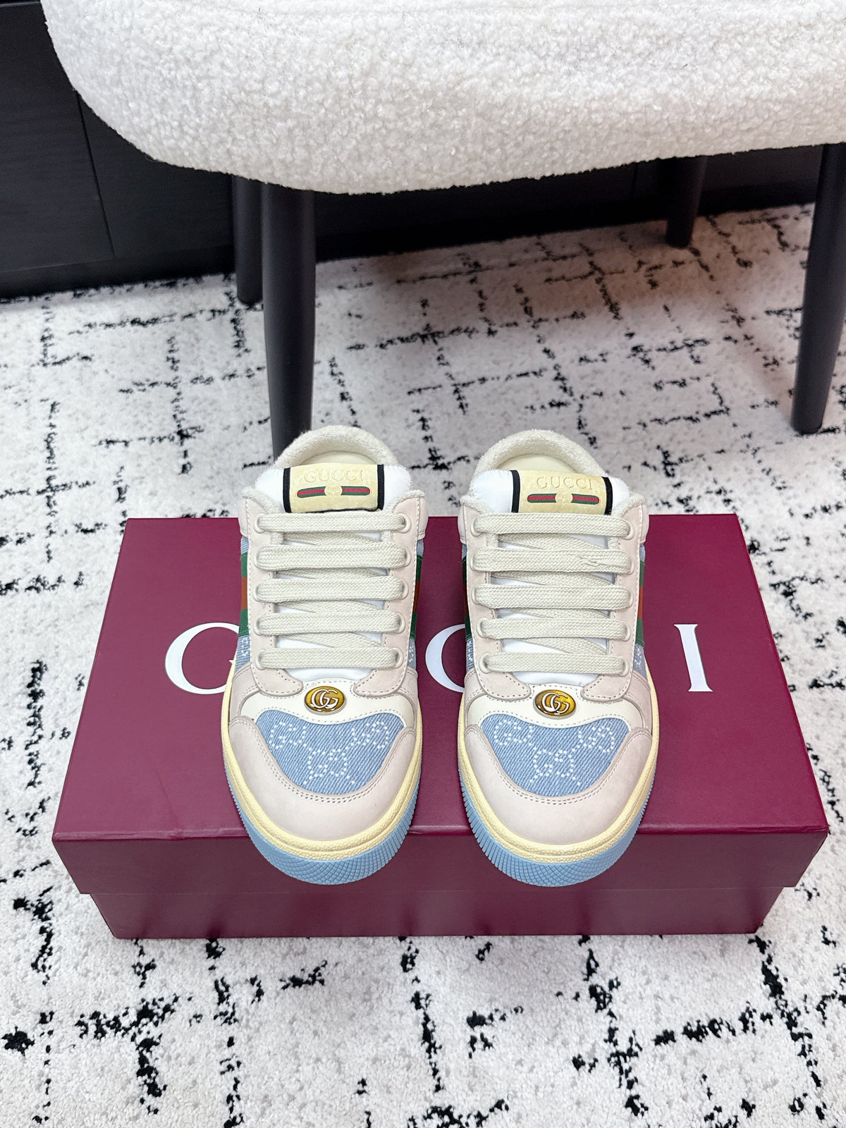 GG Screener Sneaker White Blue Mesh Leather 769552
