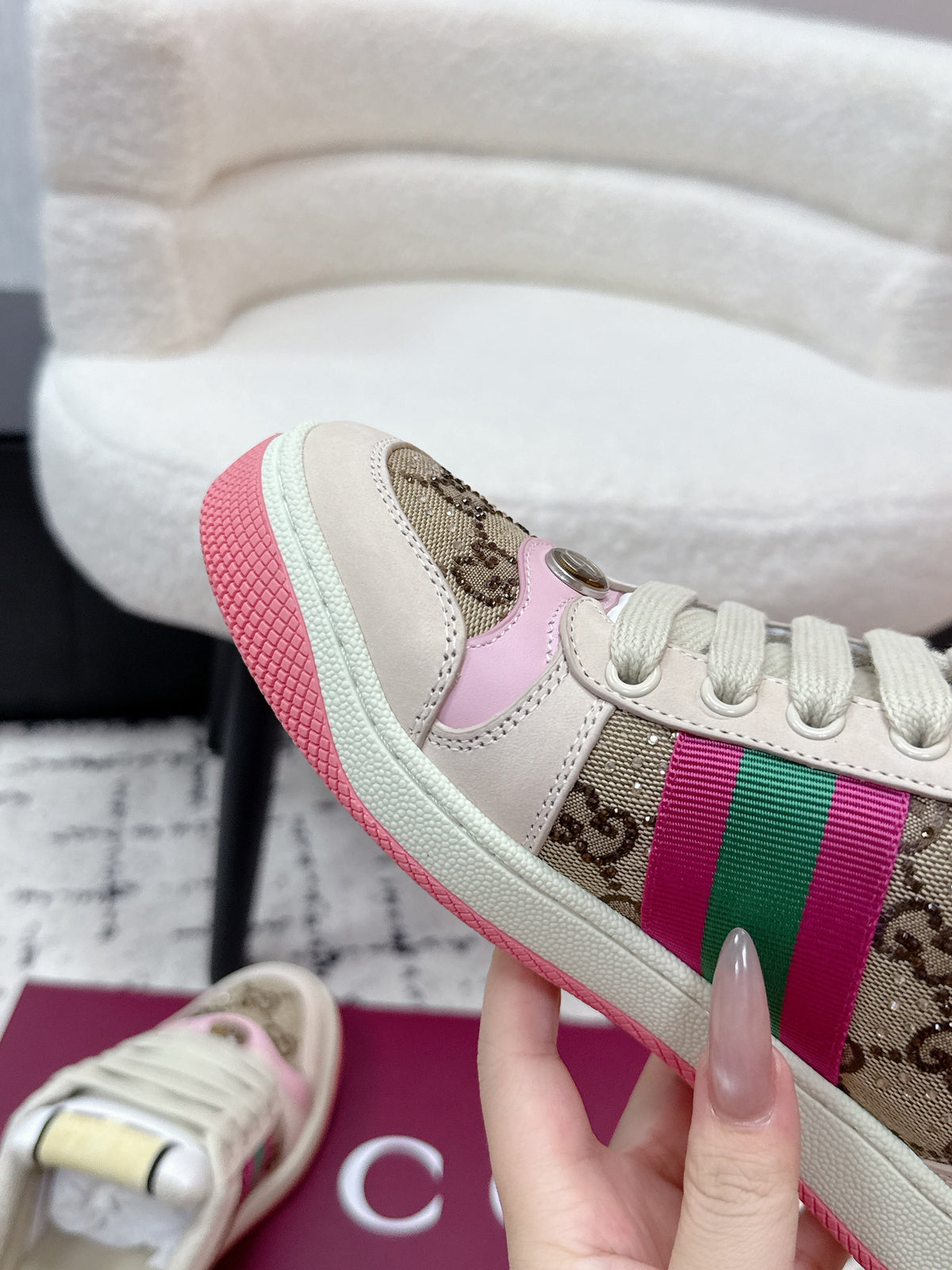 GG Screener Sneaker White Pink Mesh Leather 769553
