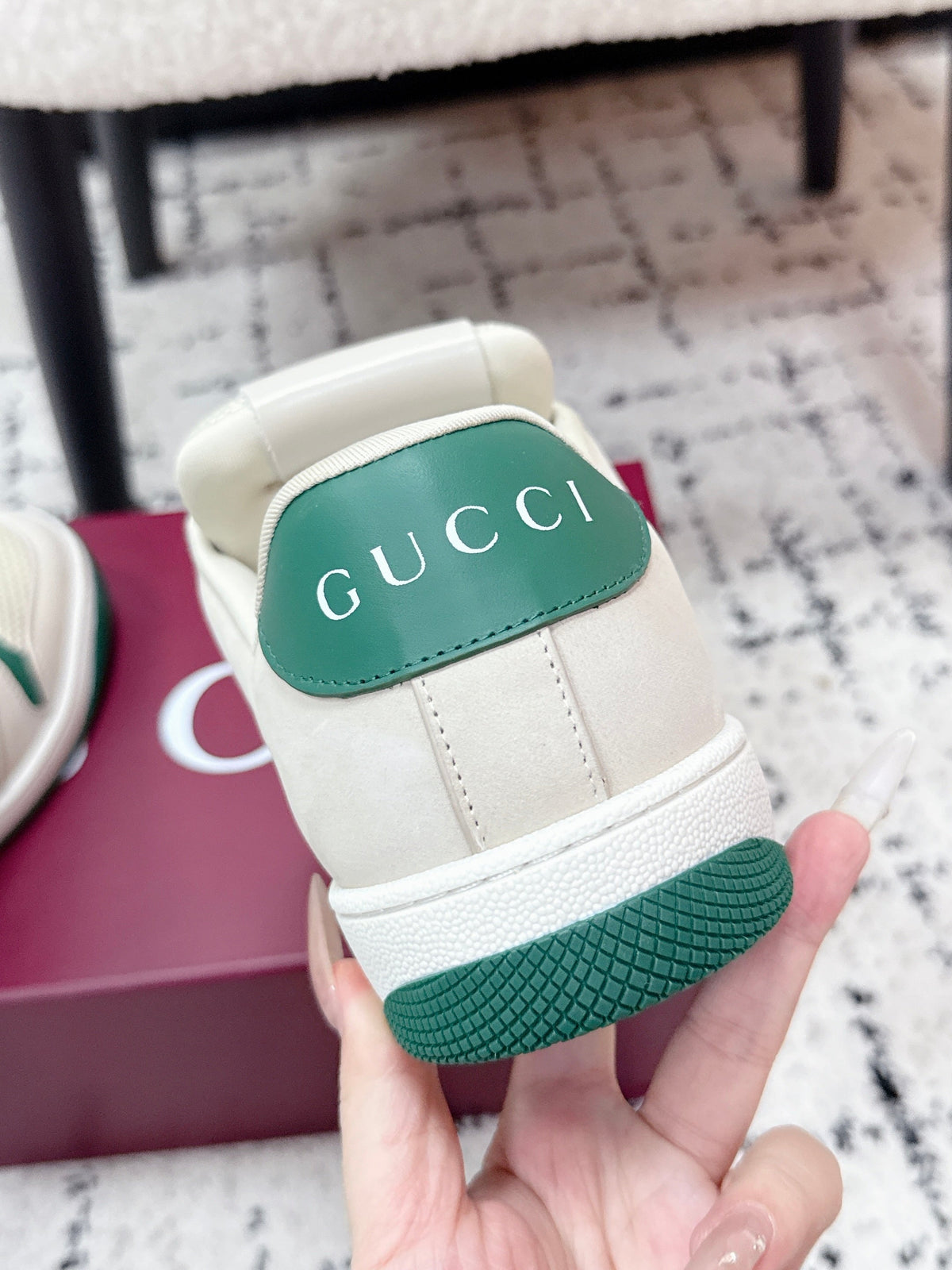 GG Screener Sneaker White Dark Green Mesh Leather 769554