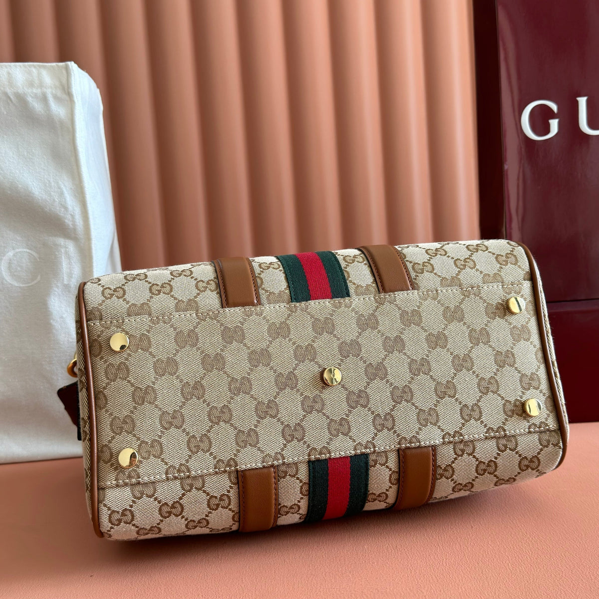 Gucci 26s Ophidia Medium Boston Bag 30 In Warm Beige And Brown Canvas