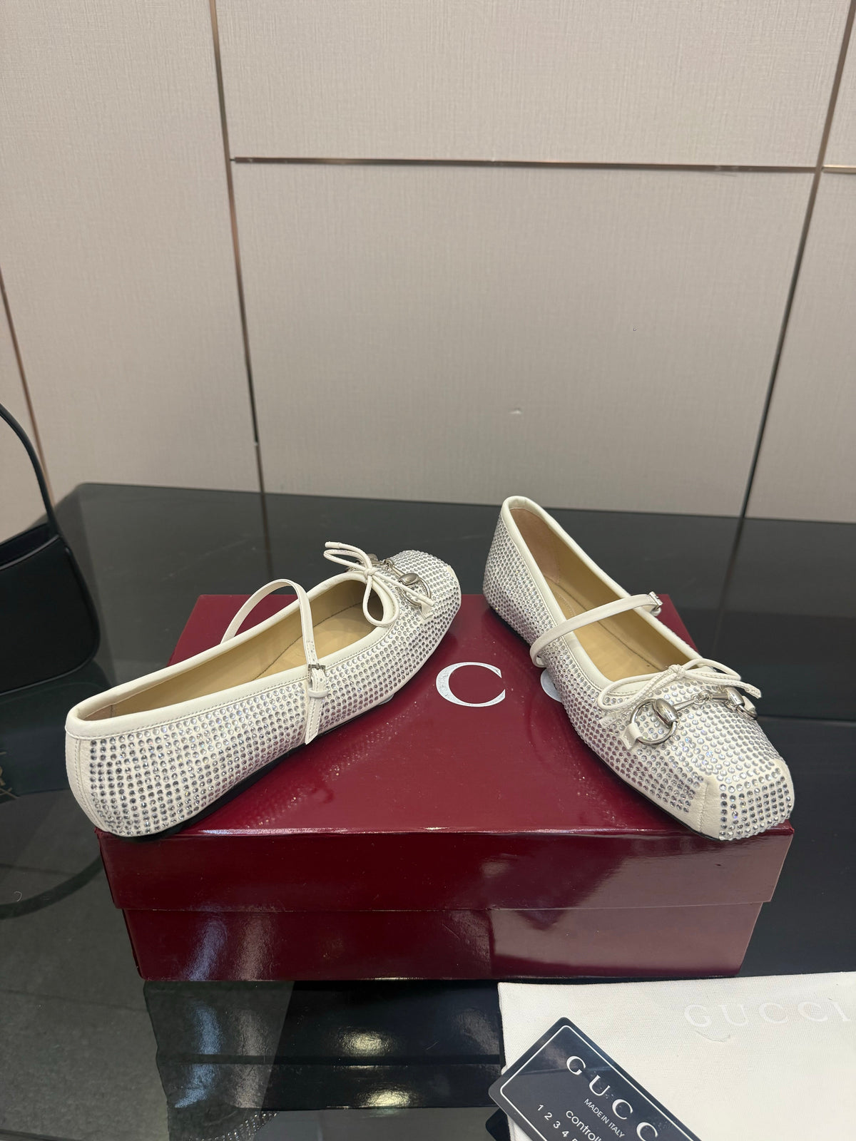 GG Ballerina Flats Square Toe White Leather 725283