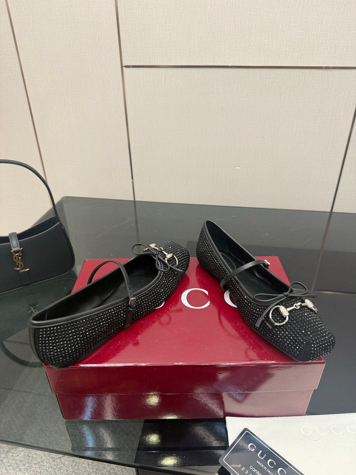 GG Ballerina Flats Square Toe Black Leather 725284