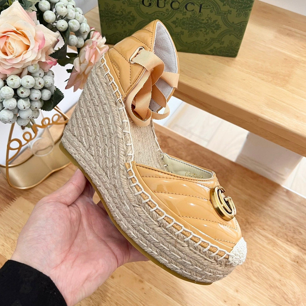 GG  Crochet platform Espadrilles Blush Amber Yellow