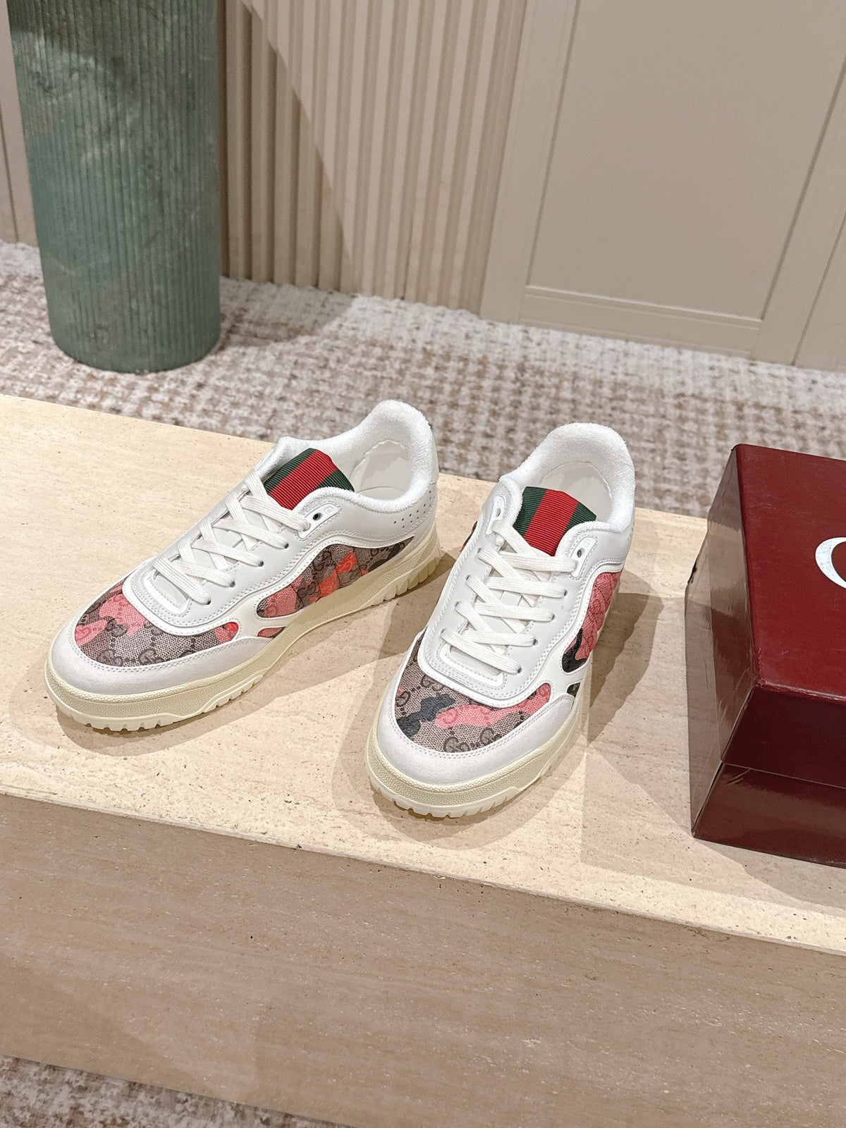 GG Re-Web Sneakers White Black Light Pink Calfskin 584475