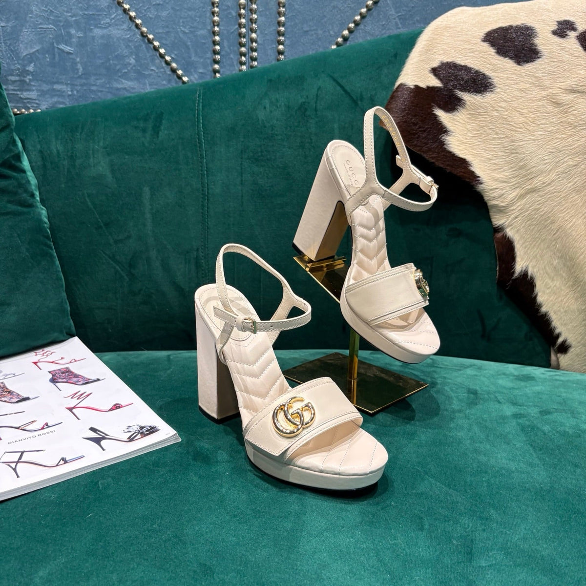 GG Platform Sandals With The Double G White Leather 741238