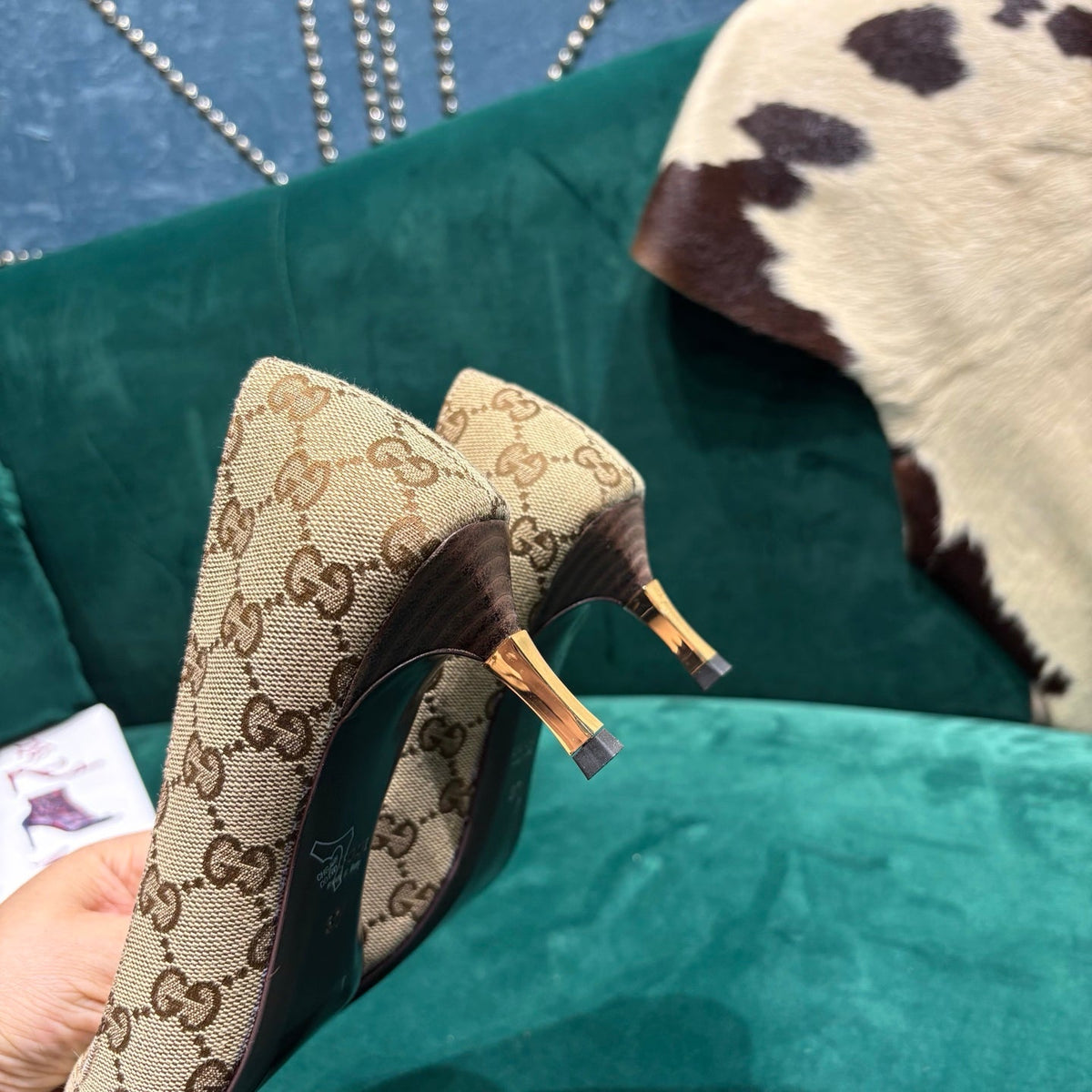GG Pointed-Toe Slingback  Light Beige Canvas 741264