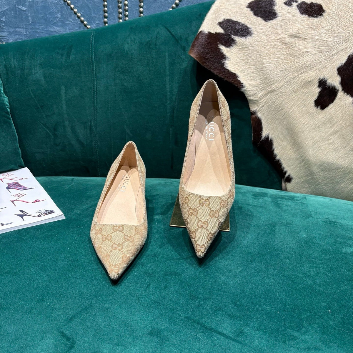GG Pointed-Toe Slingback  Light Beige Canvas 741264