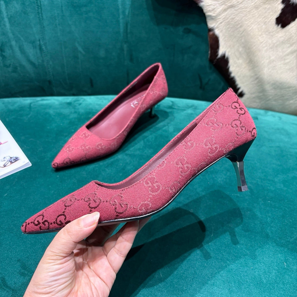 GG Pointed-Toe Slingback  Red Canvas 741267