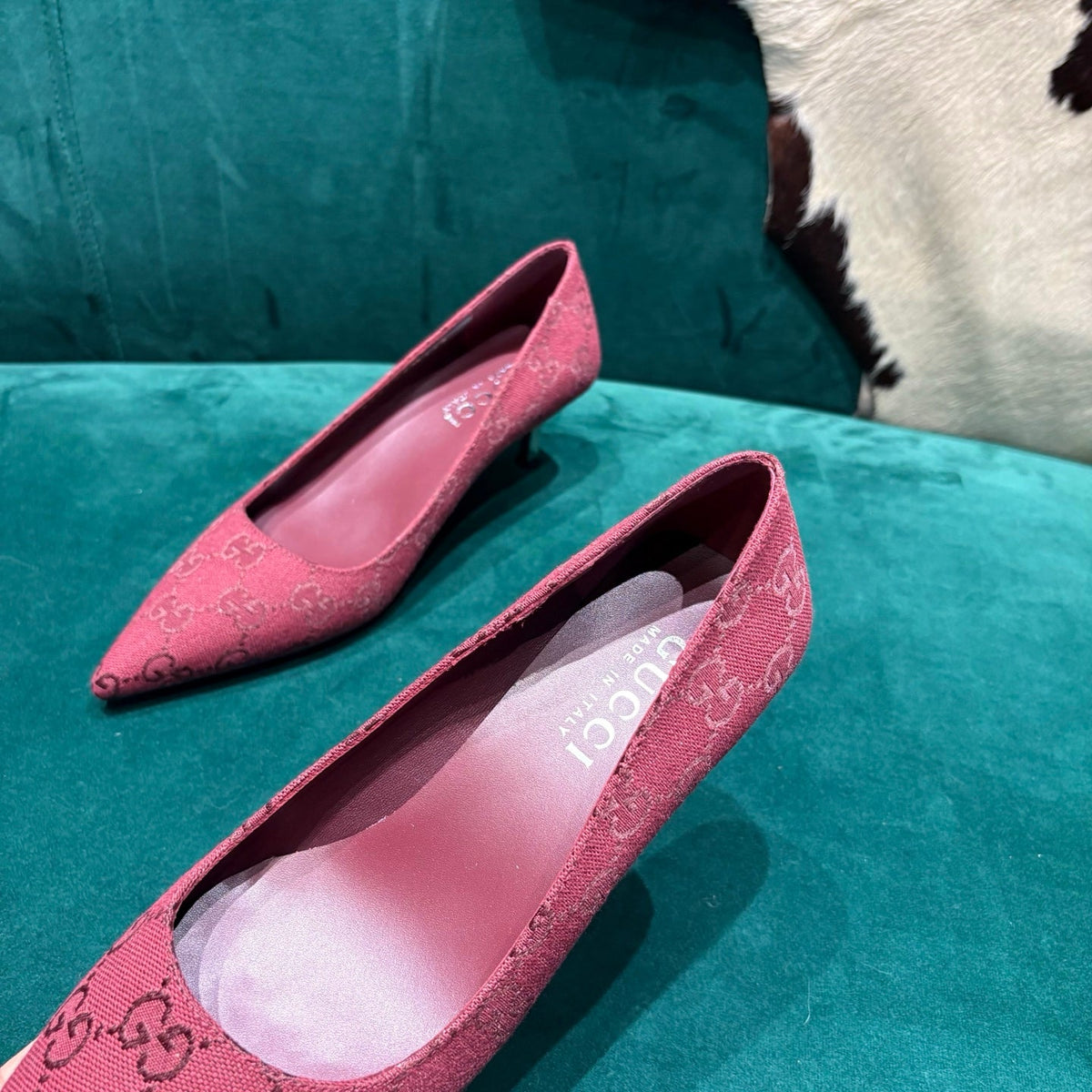 GG Pointed-Toe Slingback  Red Canvas 741267