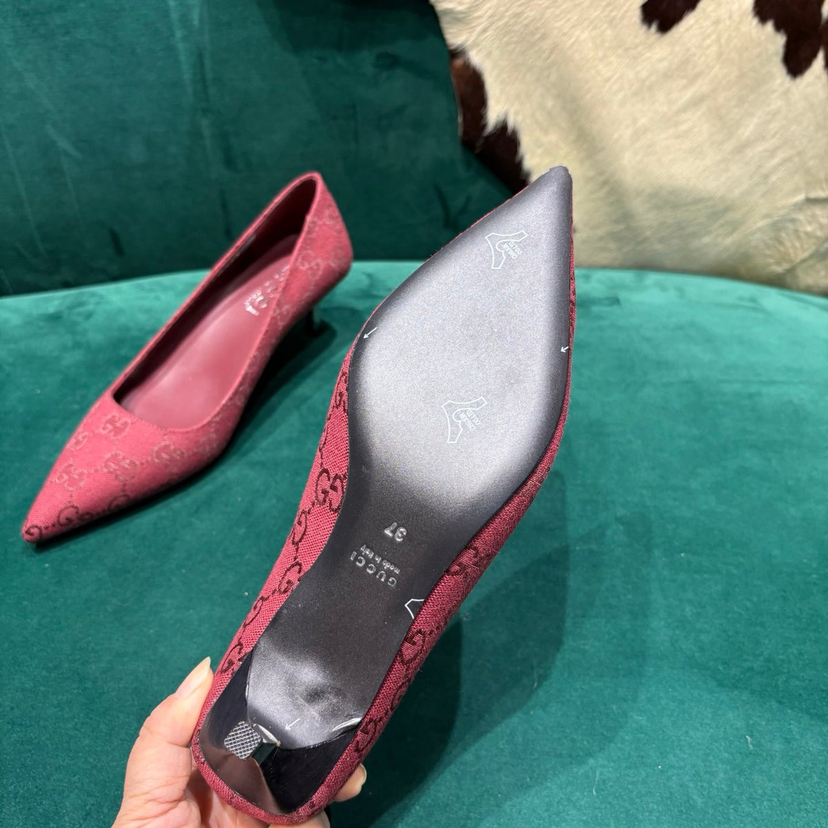GG Pointed-Toe Slingback  Red Canvas 741267
