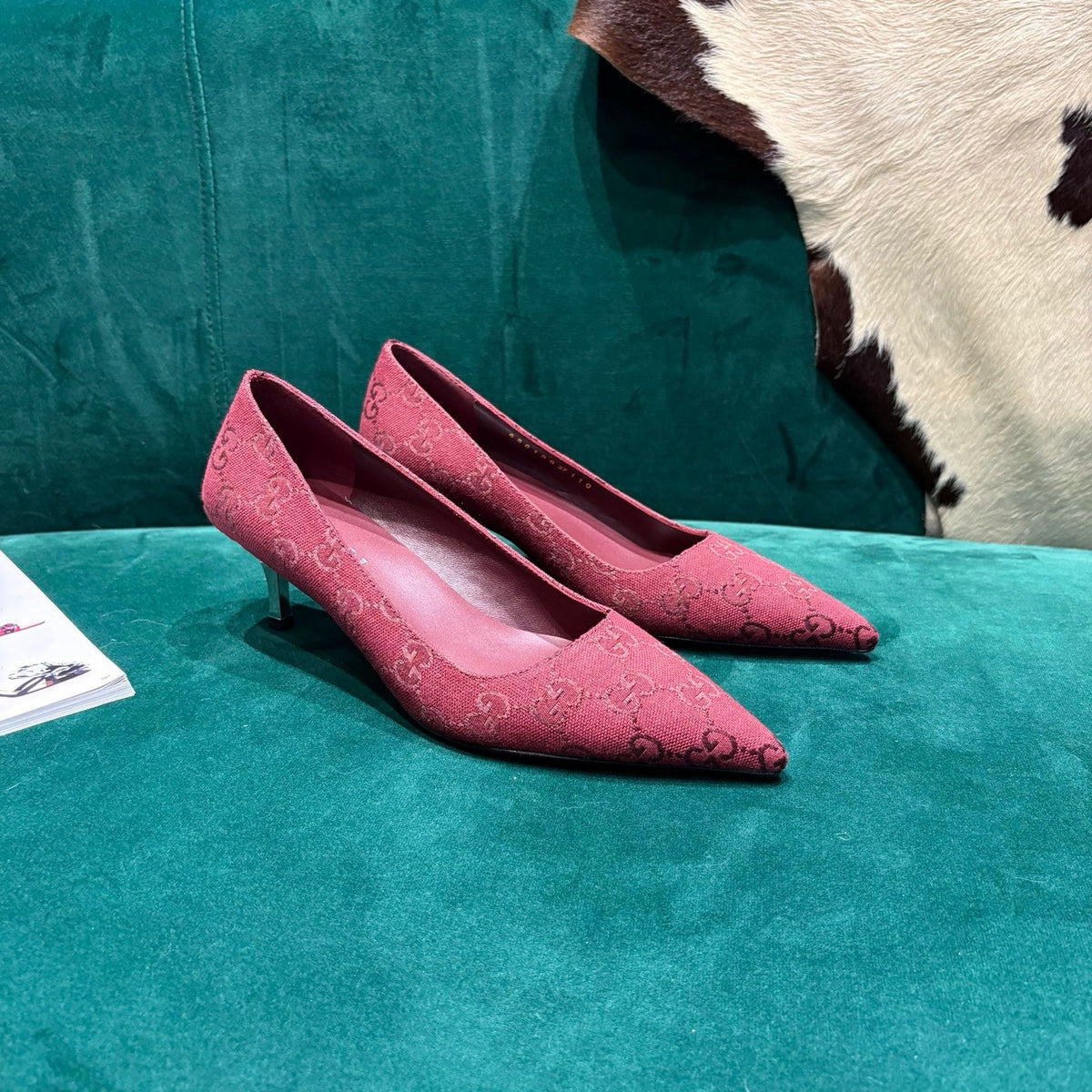GG Pointed-Toe Slingback  Red Canvas 741267