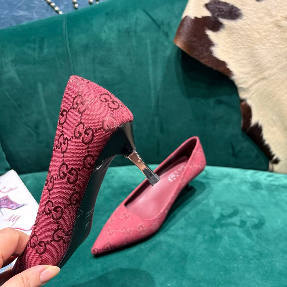 GG Pointed-Toe Slingback  Red Canvas 741267