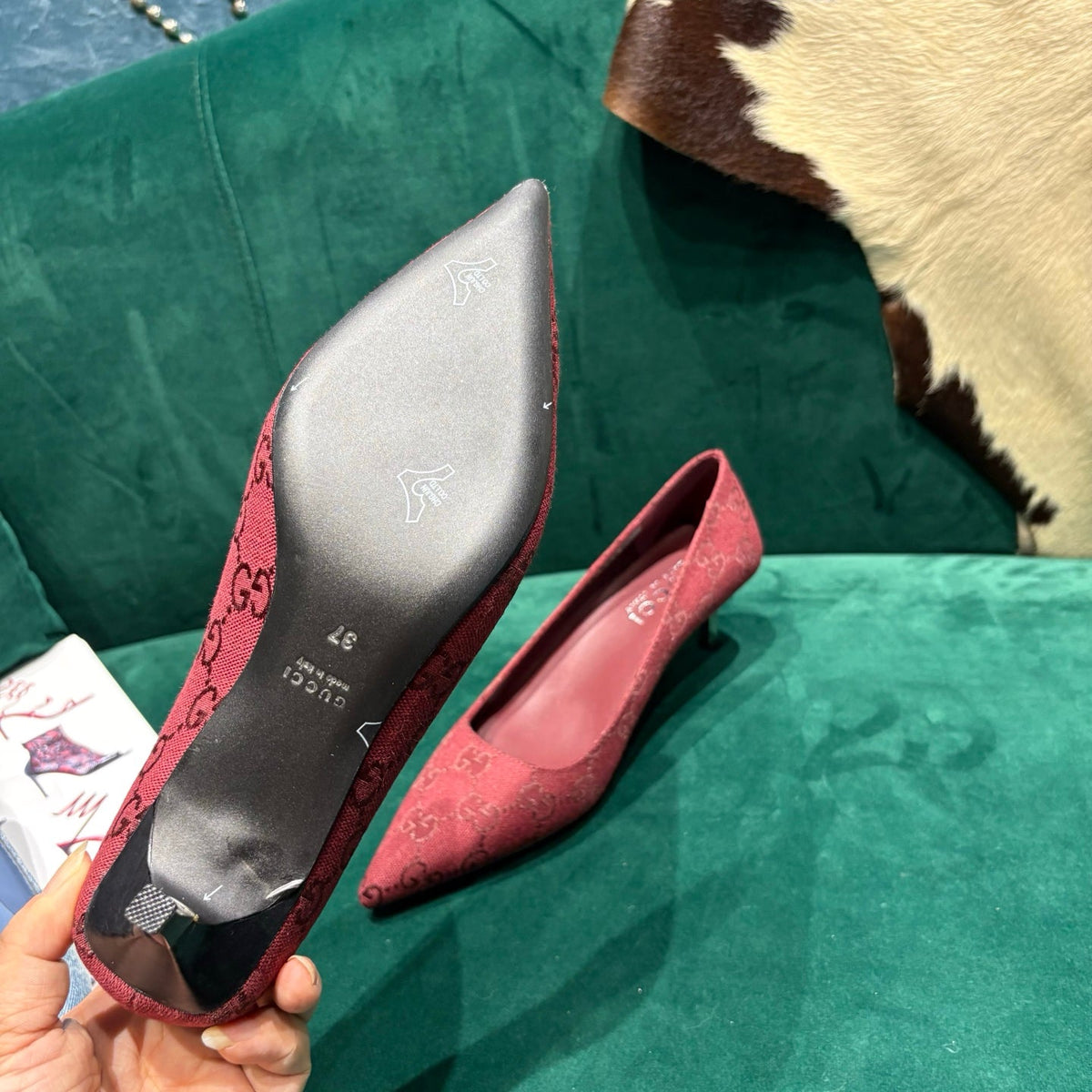 GG Pointed-Toe Slingback  Red Canvas 741267
