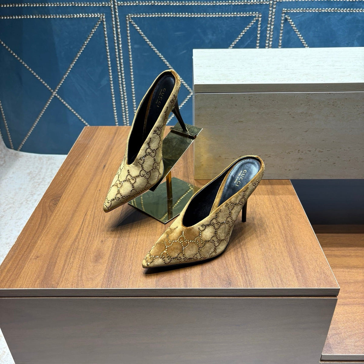GG High-Heeled Mule 10.5cm Brown Velvet 741289
