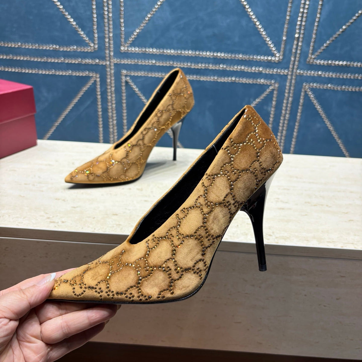 GG High-Heeled Pump 10.5cm Brown Velvet 741293