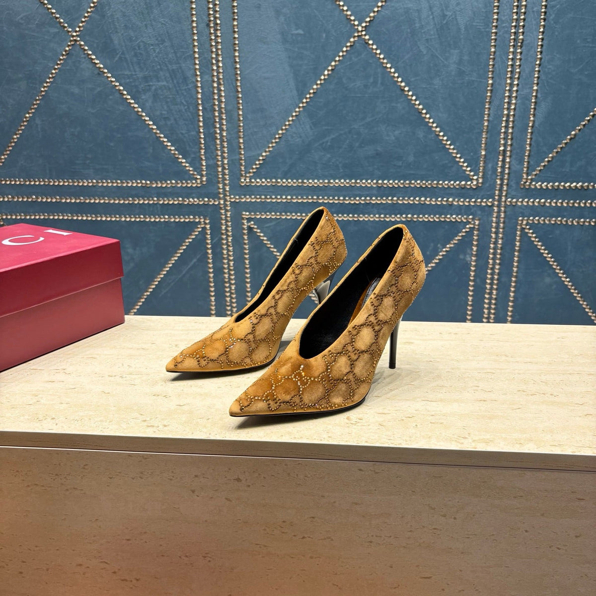 GG High-Heeled Pump 10.5cm Brown Velvet 741293