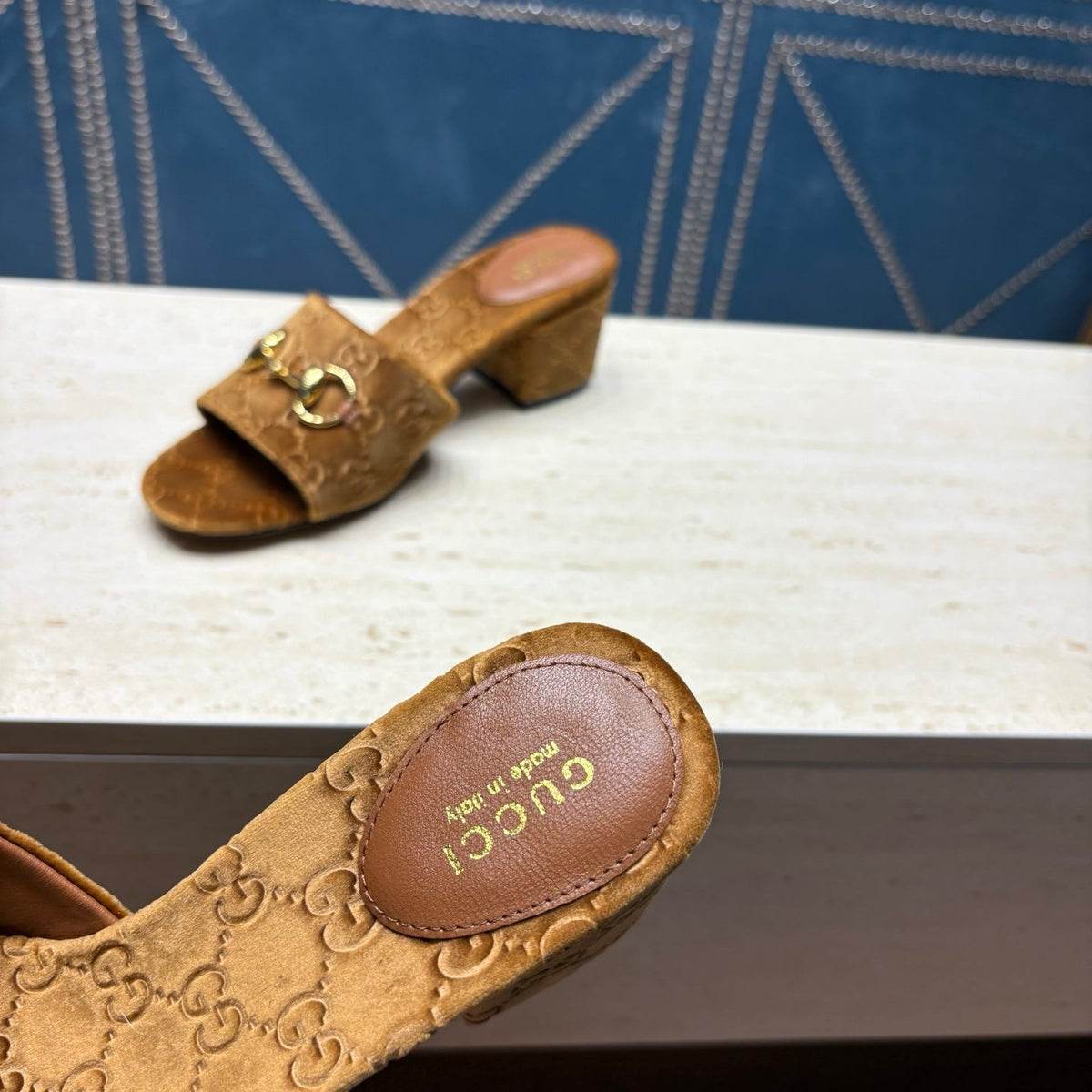 GG 26ss Chunky Heel Sandals 55 Brown Velvet 741299