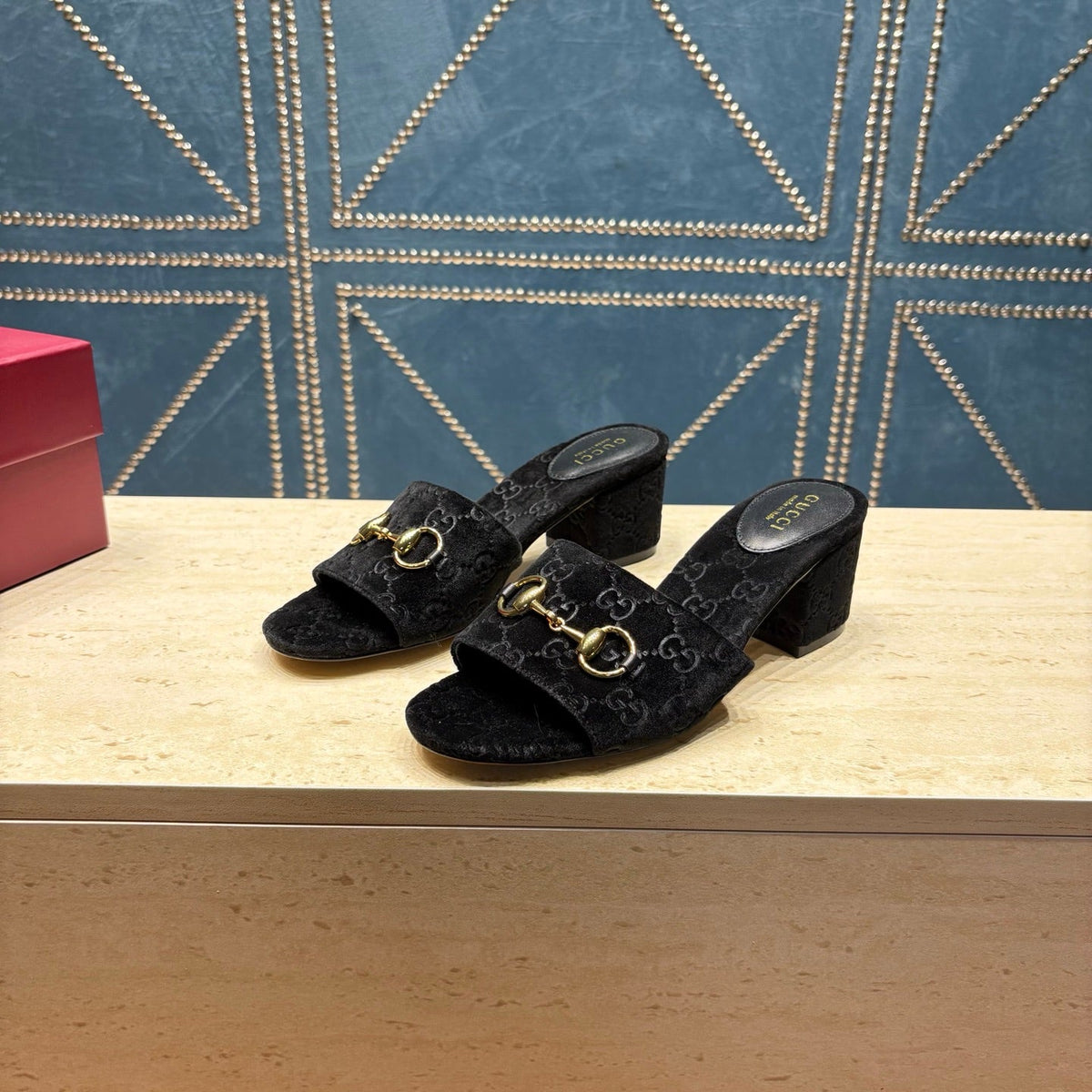 GG 26ss Chunky Heel Sandals 55 Black Velvet 741300
