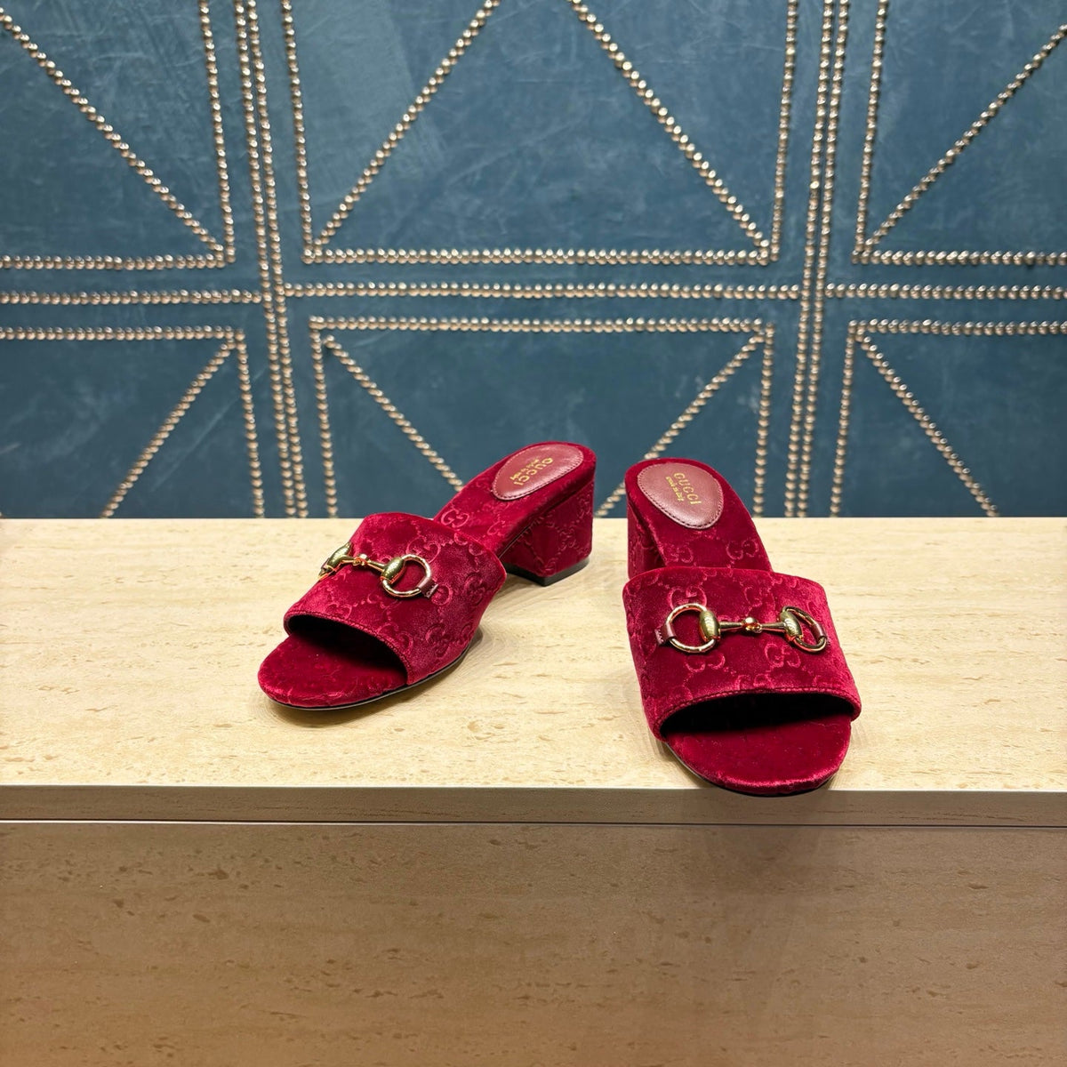 GG 26ss Chunky Heel Sandals 55 Bugundy Velvet 741301