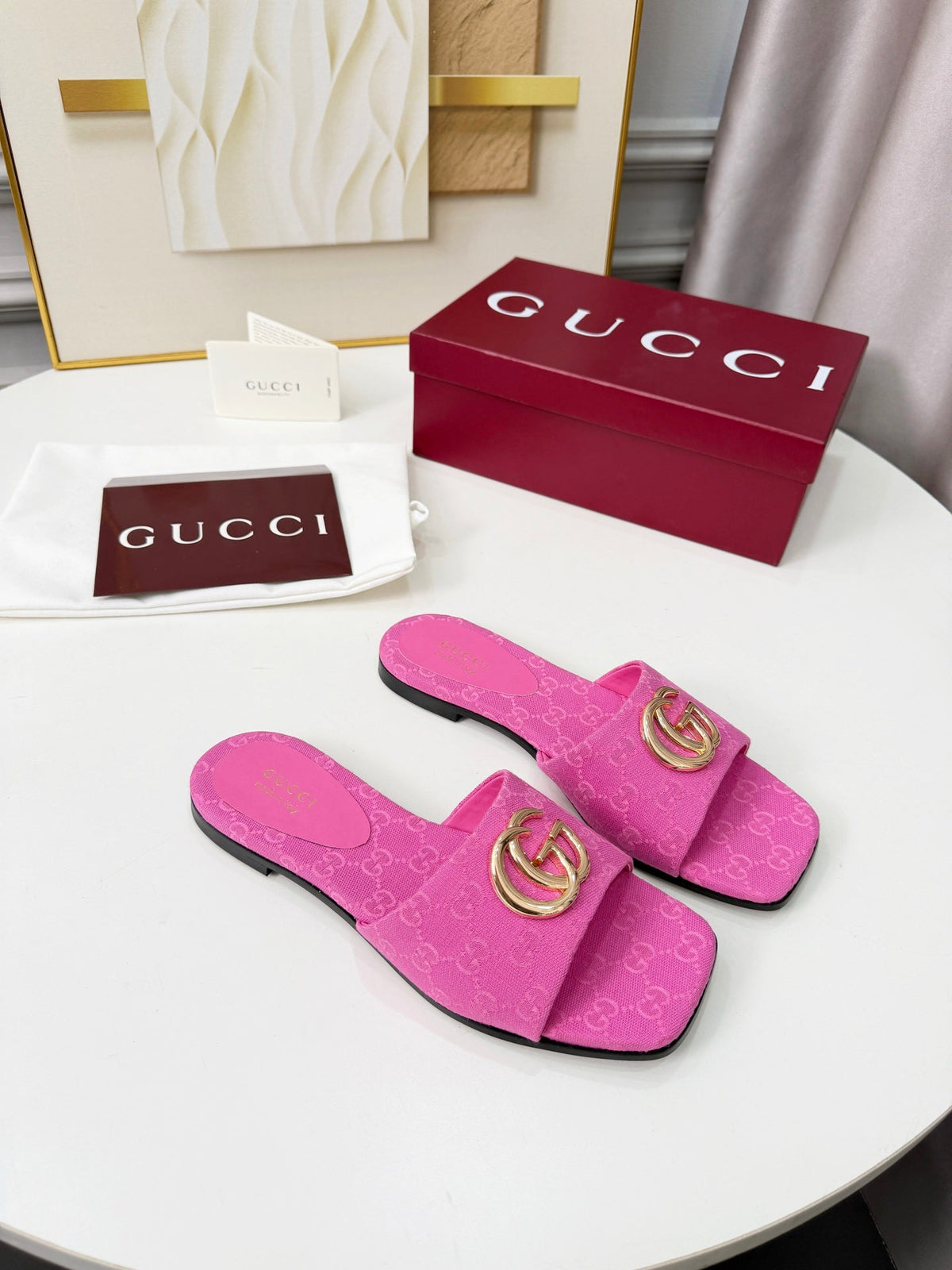 GG 2026 Early Spring Mule Hot Pink Canvas Sheepskin 688515