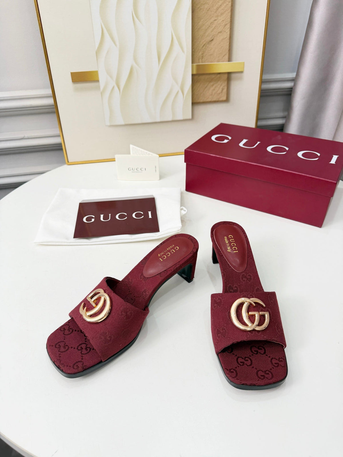 GG 2026 Early Spring Sandals Burgundy Canvas Sheepskin 688525