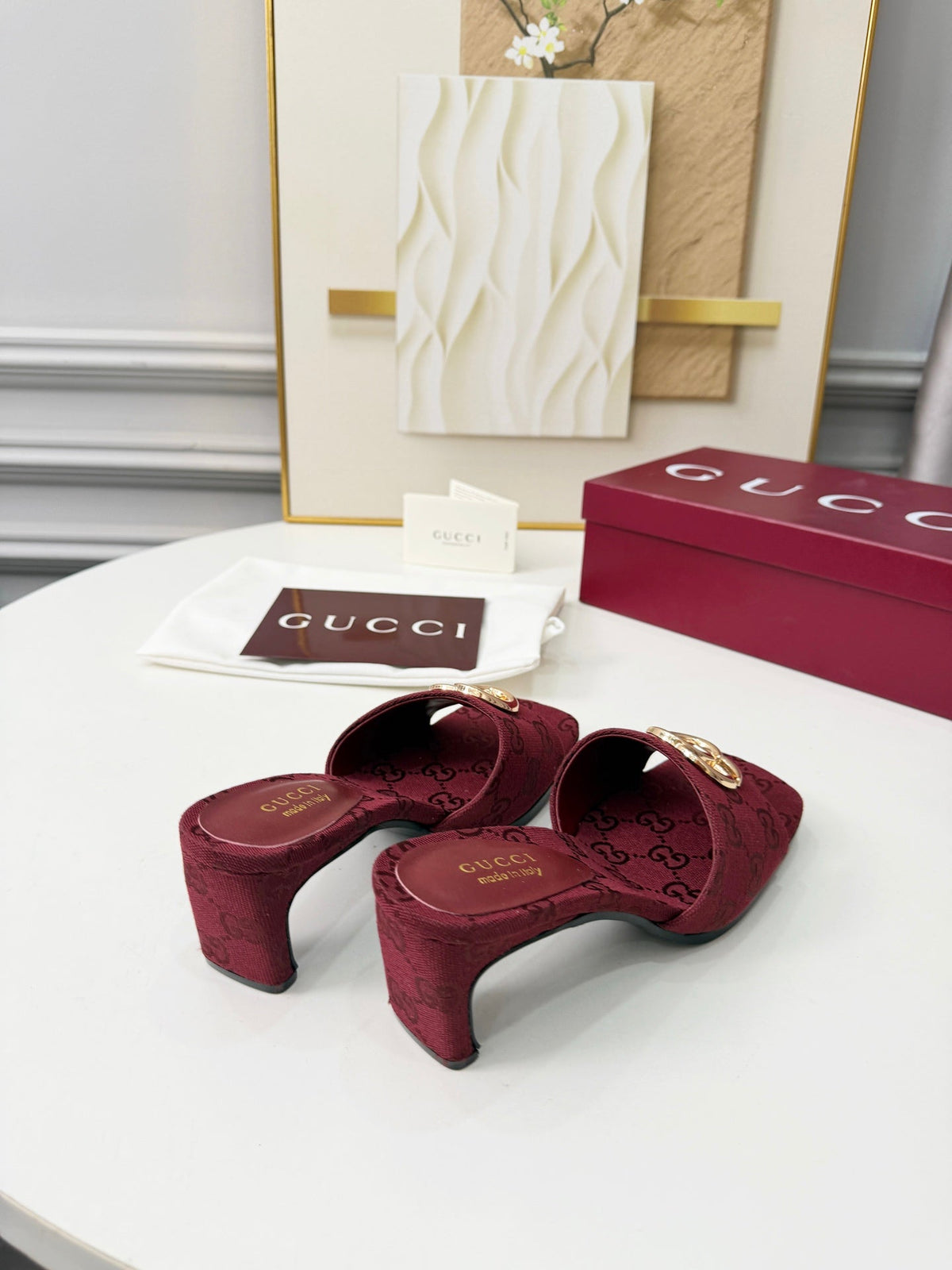 GG 2026 Early Spring Sandals Burgundy Canvas Sheepskin 688525
