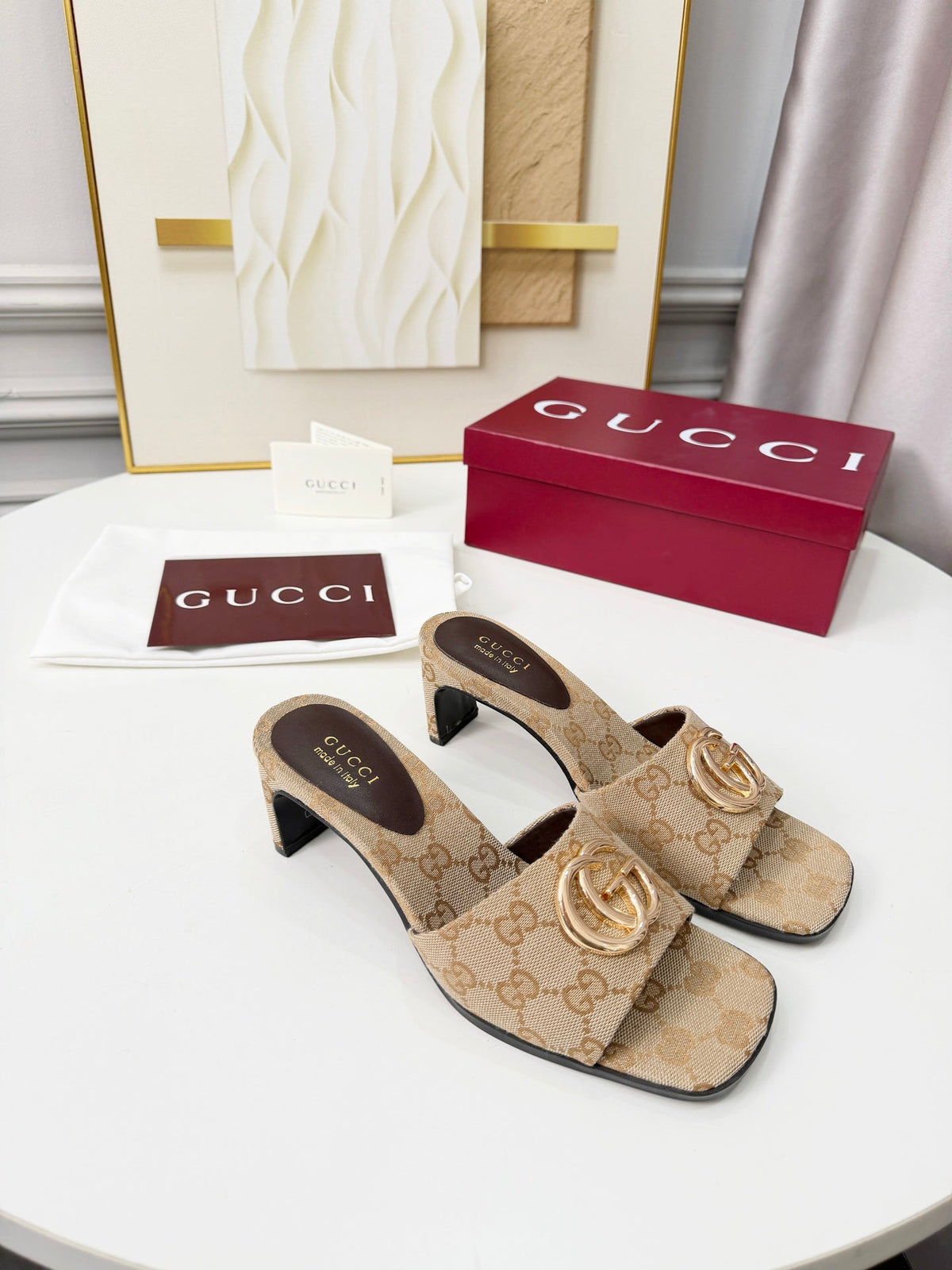GG 2026 Early Spring Sandals Beige Canvas Sheepskin 688526
