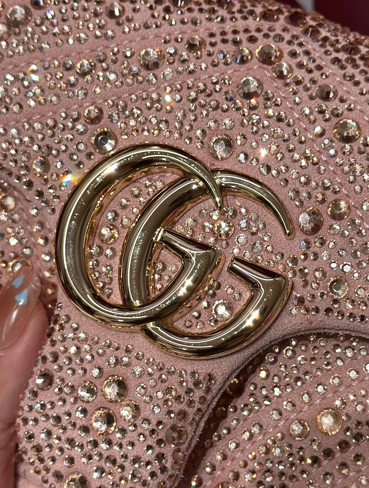 GG Marmont Crystals Small Shoulder Bag Pink Leather