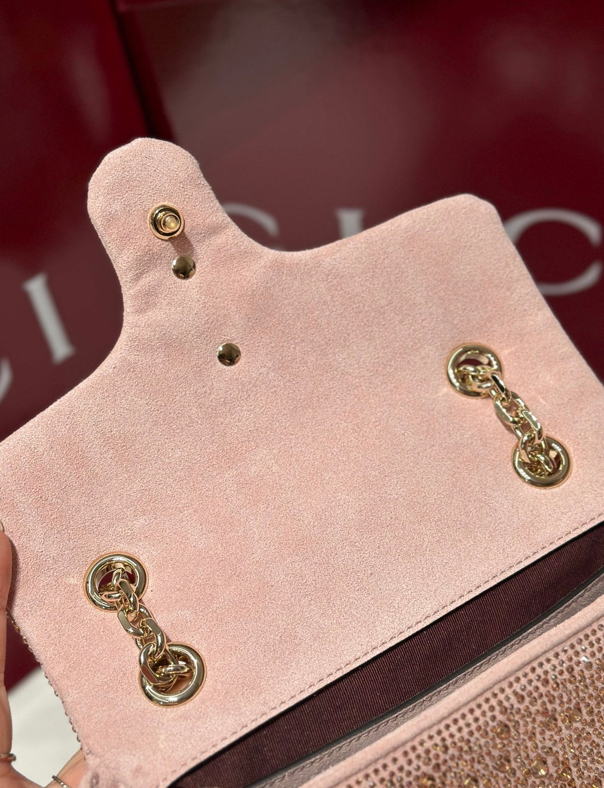 GG Marmont Crystals Small Shoulder Bag Pink Leather