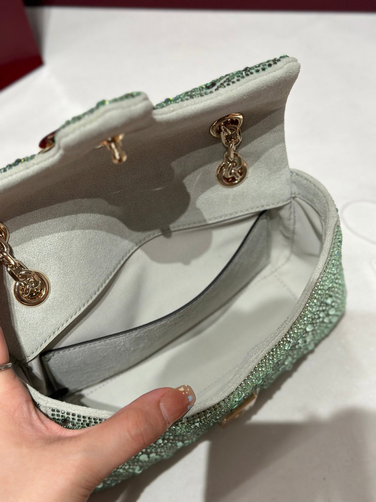 GG Marmont Crystals Small Shoulder Bag Green Leather