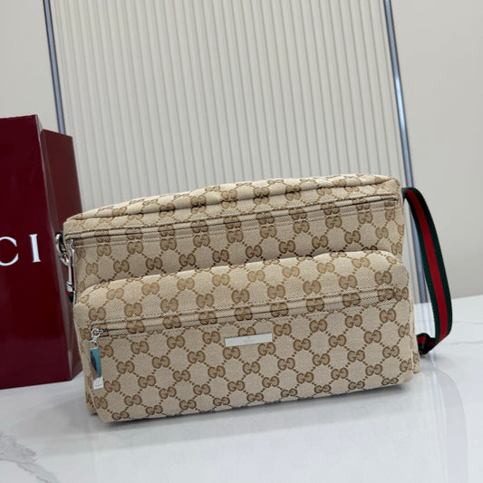 GG Tag Medium Crossbody Bag Beige Canvas