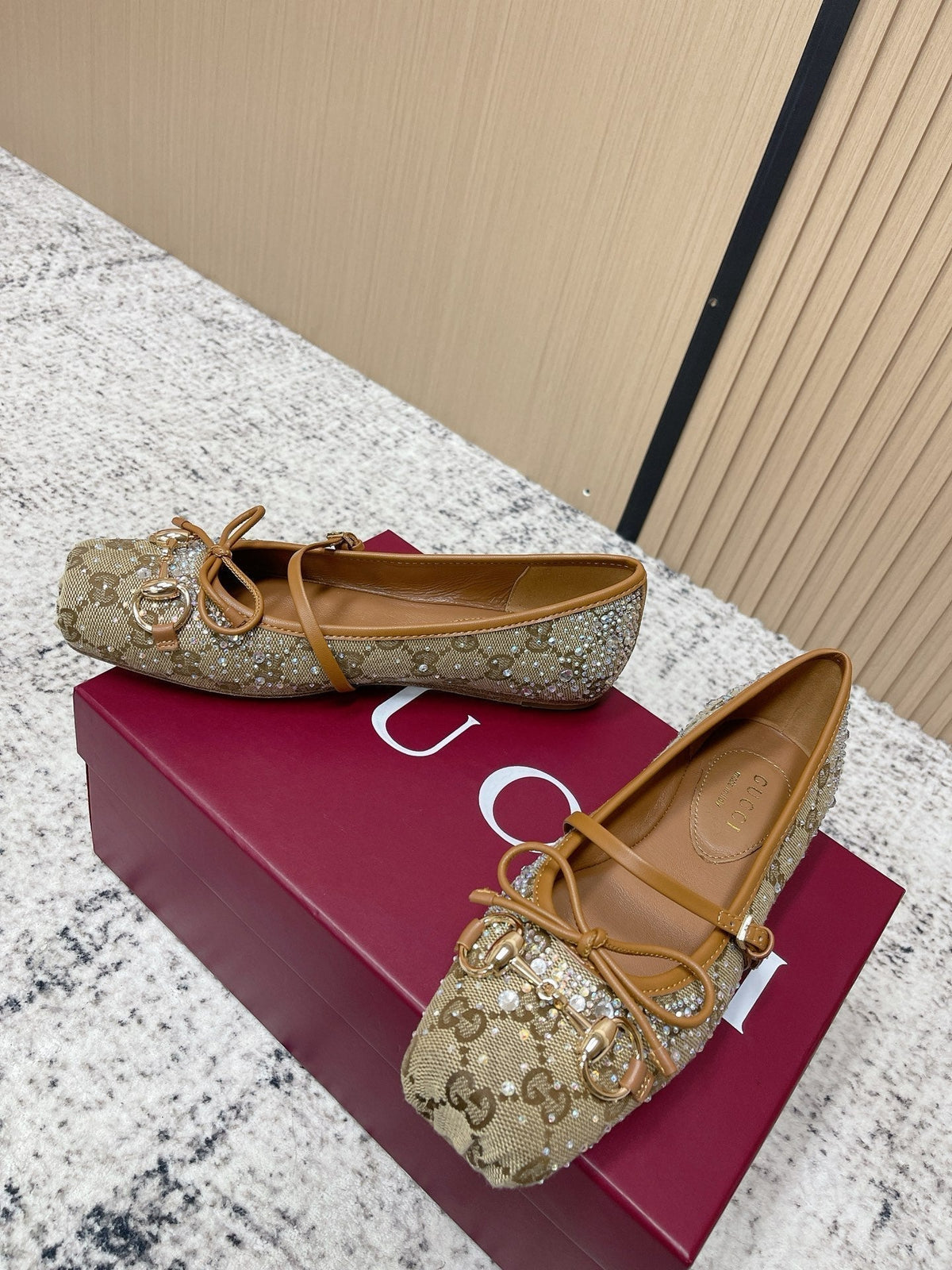 GG 26s Ballet Flats In Dark Beige Canvas With Crystals