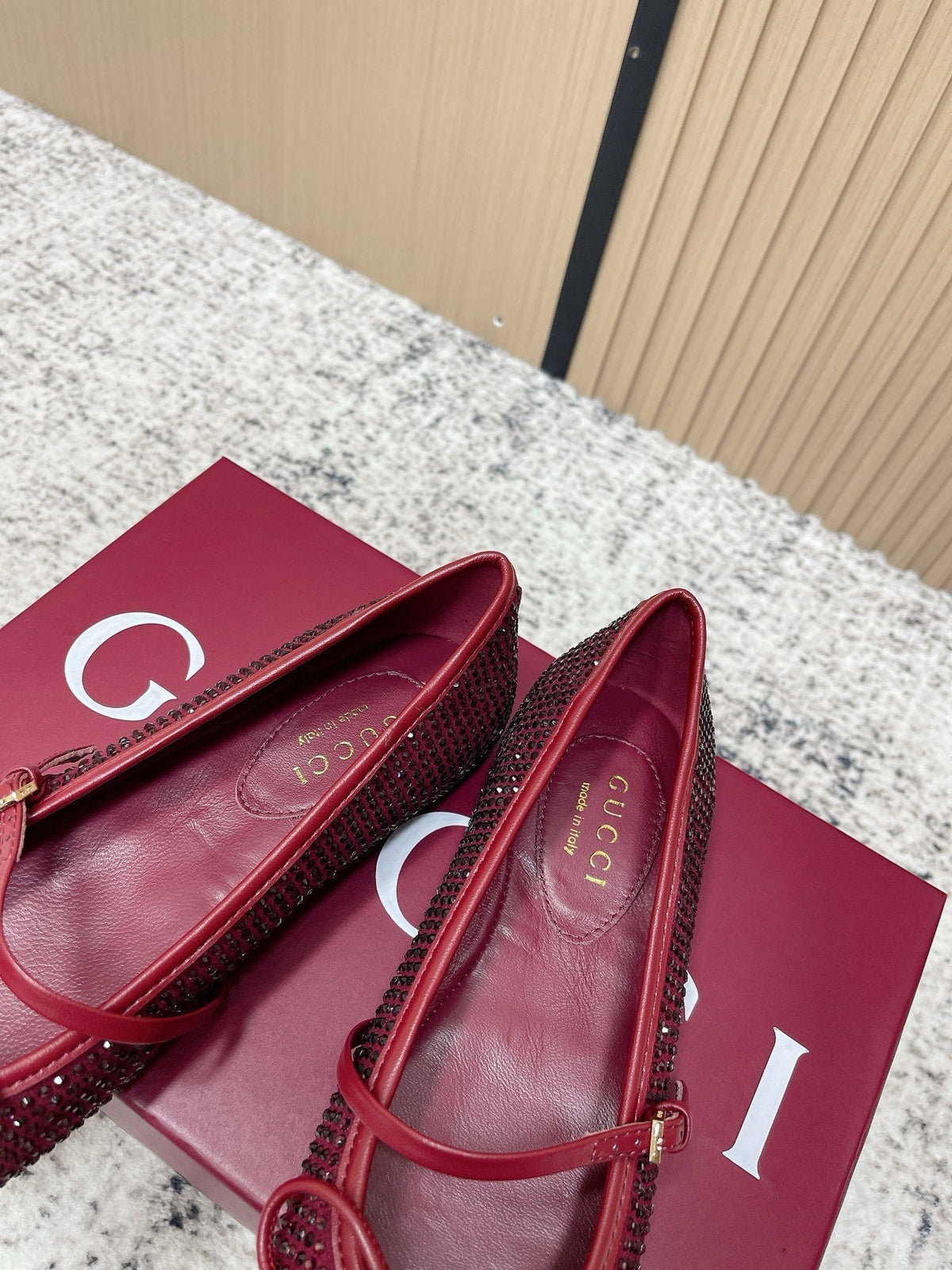 GG 26s Ballet Flats In Red With Crystals
