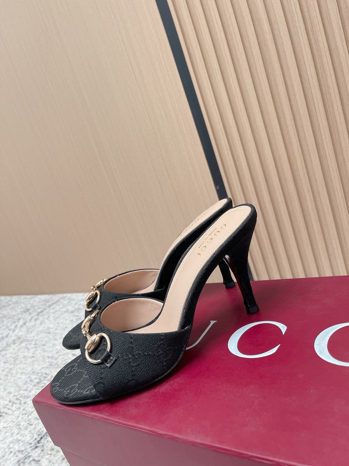 GG Sandal With Horsebit 8.5cm Black Canvas 752226