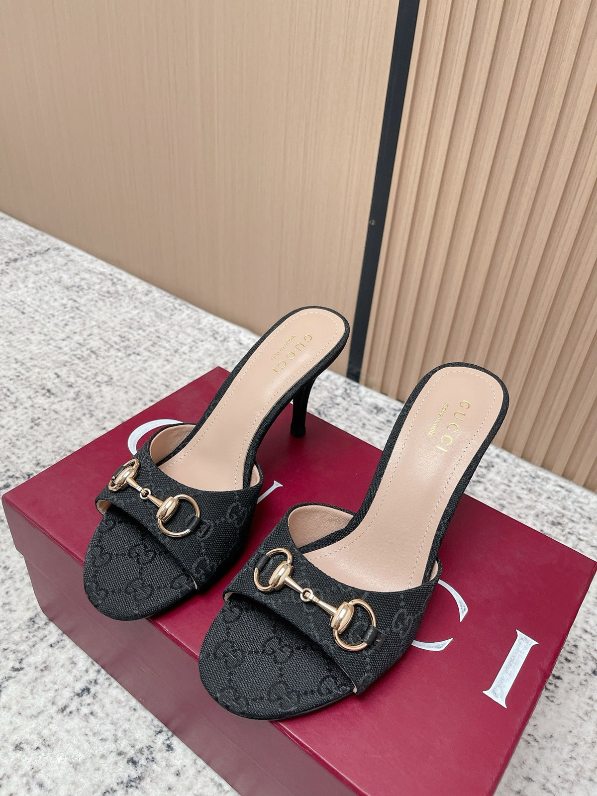 GG Sandal With Horsebit 8.5cm Black Canvas 752226