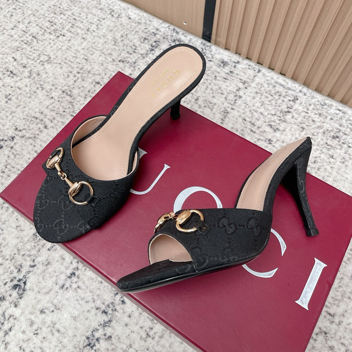 GG Sandal With Horsebit 8.5cm Black Canvas 752226