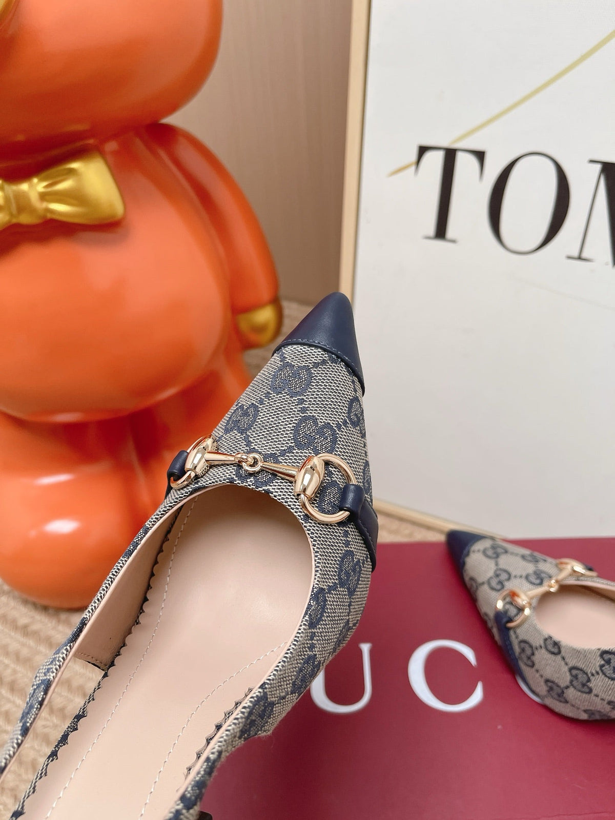 GG 26s Slingback Pump 10.5cm With Horsebit Dark Blue Leather Canvas 901312