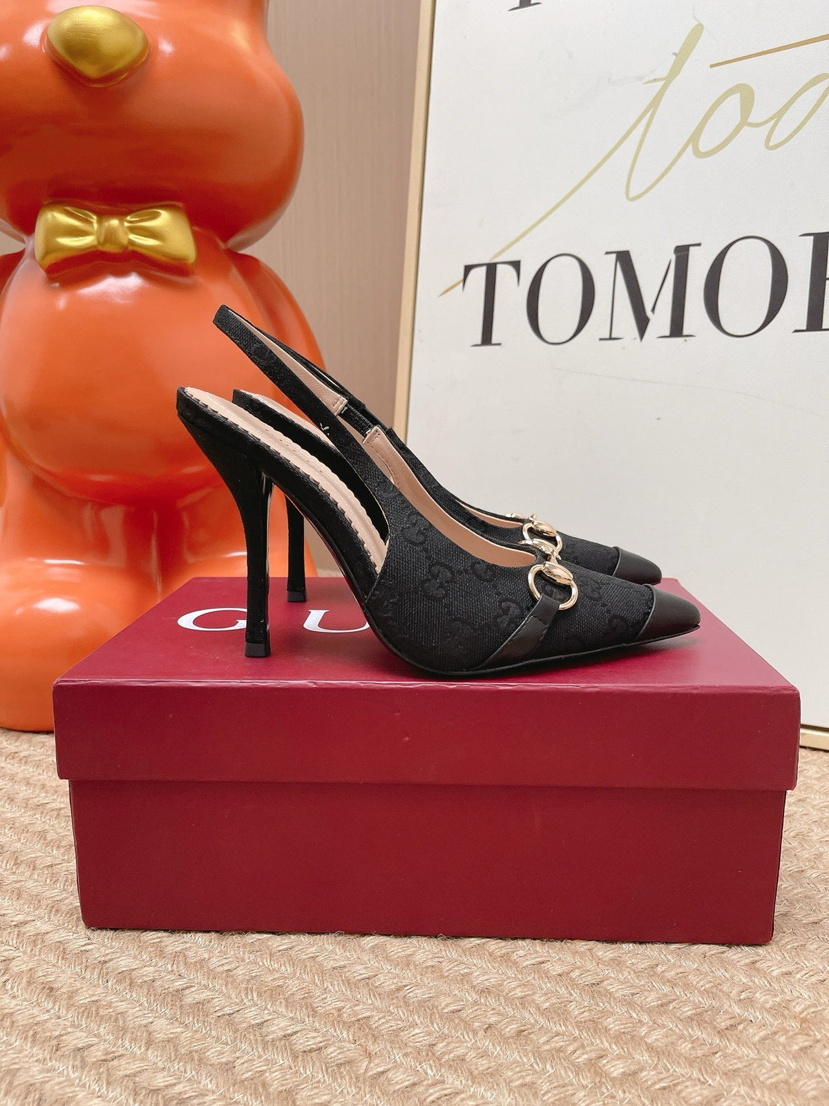 GG 26s Slingback Pump 10.5cm With Horsebit Black Leather Canvas 901313