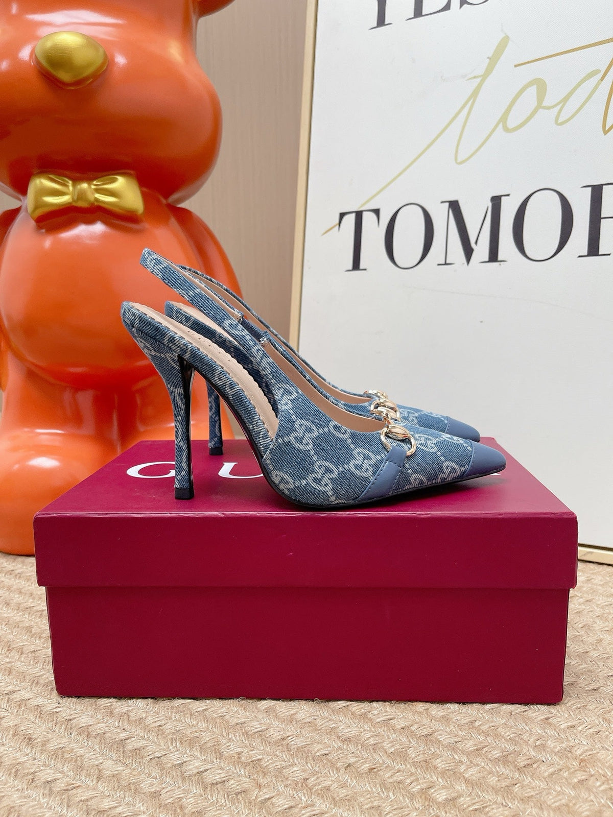 GG 26s Slingback Pump 10.5cm With Horsebit Blue Leather Canvas 901314