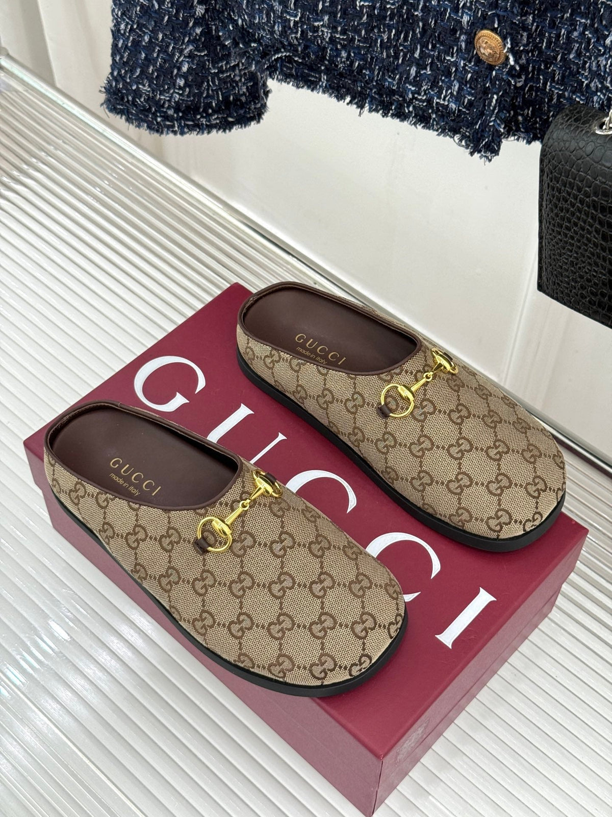 GG Mule With Horsebit Beige Brown Canvas 905748
