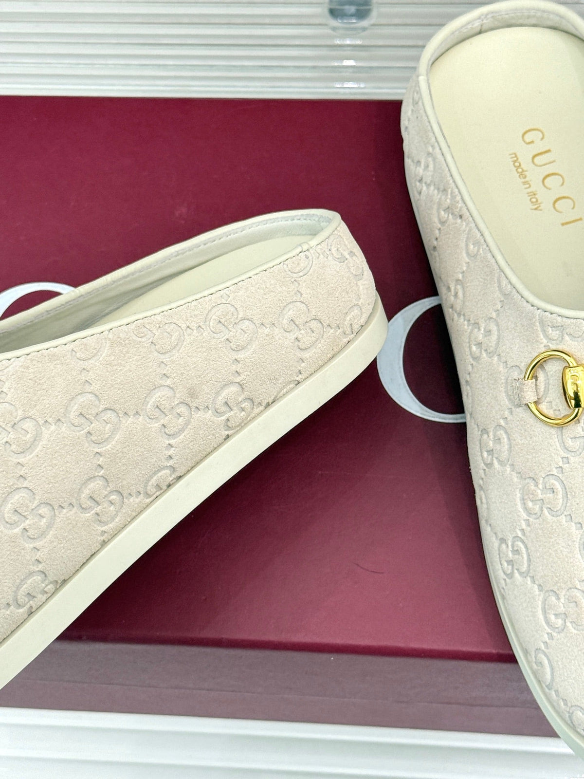 GG Mule With Horsebit Cream Suede 905742